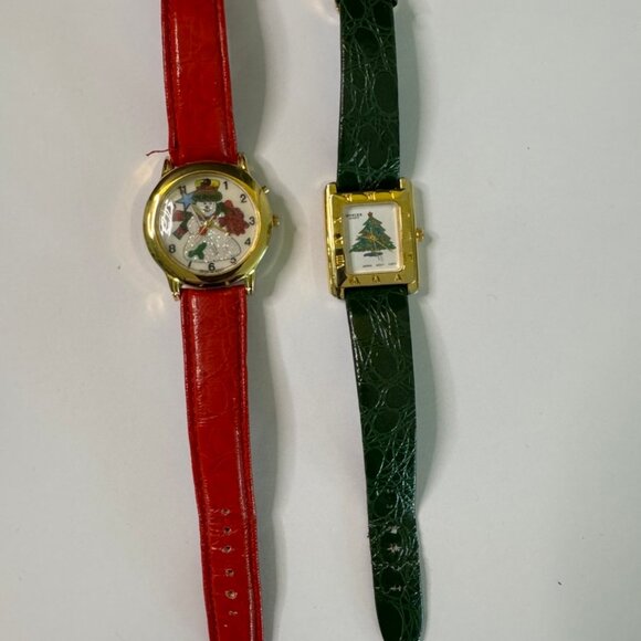 Set of 2 Vtg.Cardini Quartz Holiday Snowman & Moniex Christmas Tree Analog Watch - Picture 3 of 16